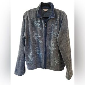 Teddi Women’s Embroidery Floral Grayish Blue Zip Jacket Size: Large